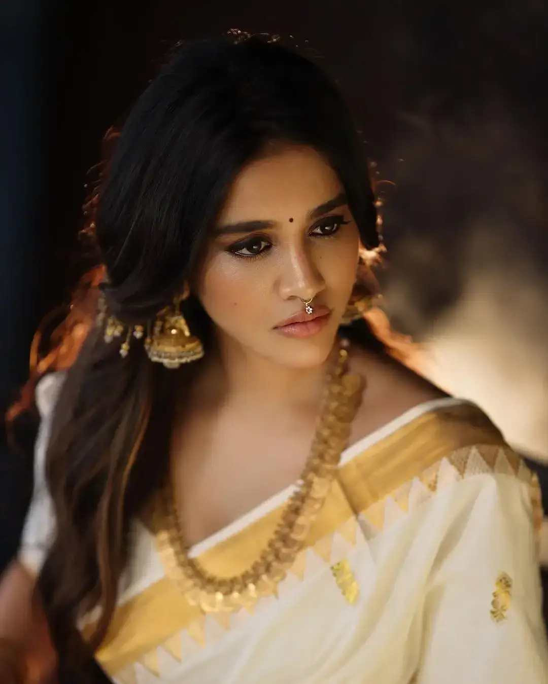 Indian Actress Nabha Natesh in Onam Special White Saree